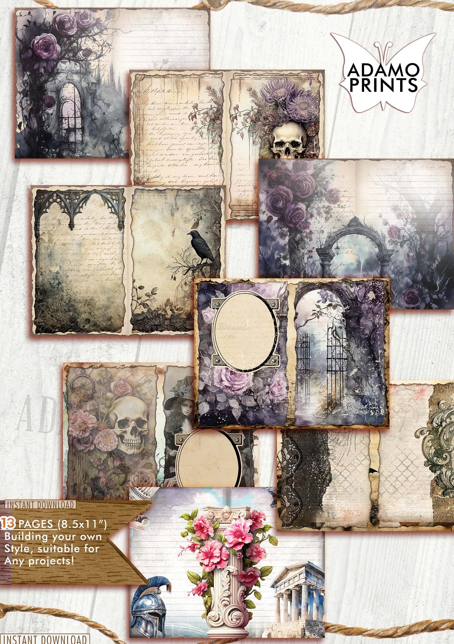 Hallowed Gothic Printable Junk Journal Papers – CalicoCollage