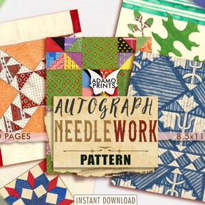 Needlework Autograph Pattern, Sewing, Shabby, Junk Journaling Kit, Paper Journal Kit, Wallpaper Digital, Digital Paper, Printable Background