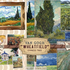 Van Gogh Wheat Field Cypress Tree, Impressionist Art digital, Van Gogh Ephemera, Painting, Digital Images, Classics, Scrapbook Ephemera