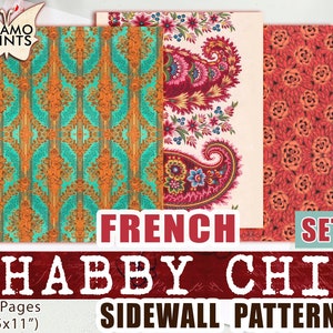 French Shabby Chic Sidewall Pattern Set5, Junk Journaling Kit, Paper for Journal Kit, Wallpaper Digital, Digital Paper, Printable Background