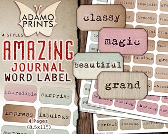 Amazing Journal Word Label, Junk Journaling Word, Digital Inspiration Quotes, Definition, Mixed Media, Scrapbooking, Ephemera Classic