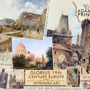 Peintures Glorious Europe, Voyage, Images numériques, Feuilles de collage, Carte postale, ATC, Classique éphémère, Art vintage, Images imprimables, Scrapbook