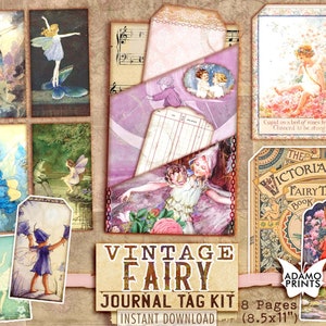 Vintage Fairy Journal Tag Kit, Loaded Pocket Tags, Junk Journal Kit, Embellishments, Printable Journal Kit, Scrapbook Fairy, Vintage Tags