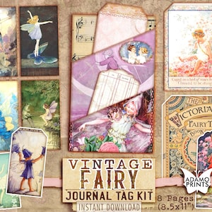 Kit di etichette per diario fata vintage, etichette tascabili caricate, kit diario spazzatura, abbellimenti, kit diario stampabile, fata album, etichette vintage