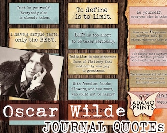 Può includere: Un collage di citazioni ispiratrici di Oscar Wilde, con un ritratto dell'autore. Le citazioni sono stampate su carta in stile vintage con uno sfondo in legno. Il testo include: "Sii te stesso. Tutti gli altri sono già presi." "Definire è limitare." "La vita è troppo breve per essere presa sul serio." "L'imitazione è la forma più sincera di adulazione che la mediocrità può pagare alla grandezza." "Con la libertà, i libri, i fiori e la luna, chi non potrebbe essere felice?" "Sii te stesso; tutti gli altri sono già presi." "Alcuni portano felicità ovunque vadano; altri, quando arrivano." "È la bellezza che cattura la tua attenzione. La personalità che cattura il tuo cuore." "Le risposte sono tutte là fuori, dobbiamo solo fare le domande giuste."