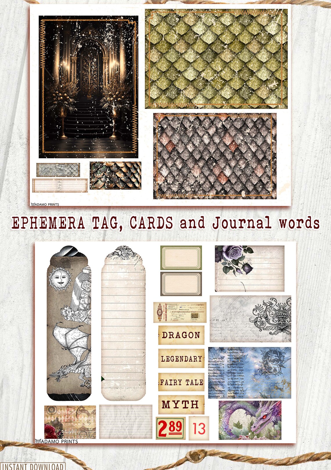 Mystical Dragon Journal Kit, Blank & Lined Page, Magic, Collage Sheets ...