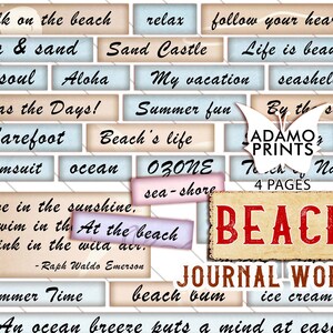 Palabras de diario de playa, palabras de diario basura, indicaciones de diario, diario basura, definición, medios mixtos, arte efímero, citas imprimibles