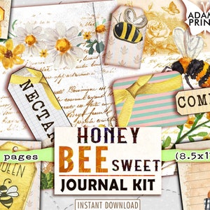 Honey Bee Sweet Journal Kit, Blank & Lined, Busy Bee, Imker, Journal Page, Ephemera Bee, Afdrukbare Journal Kit, Scrapbook Bee,