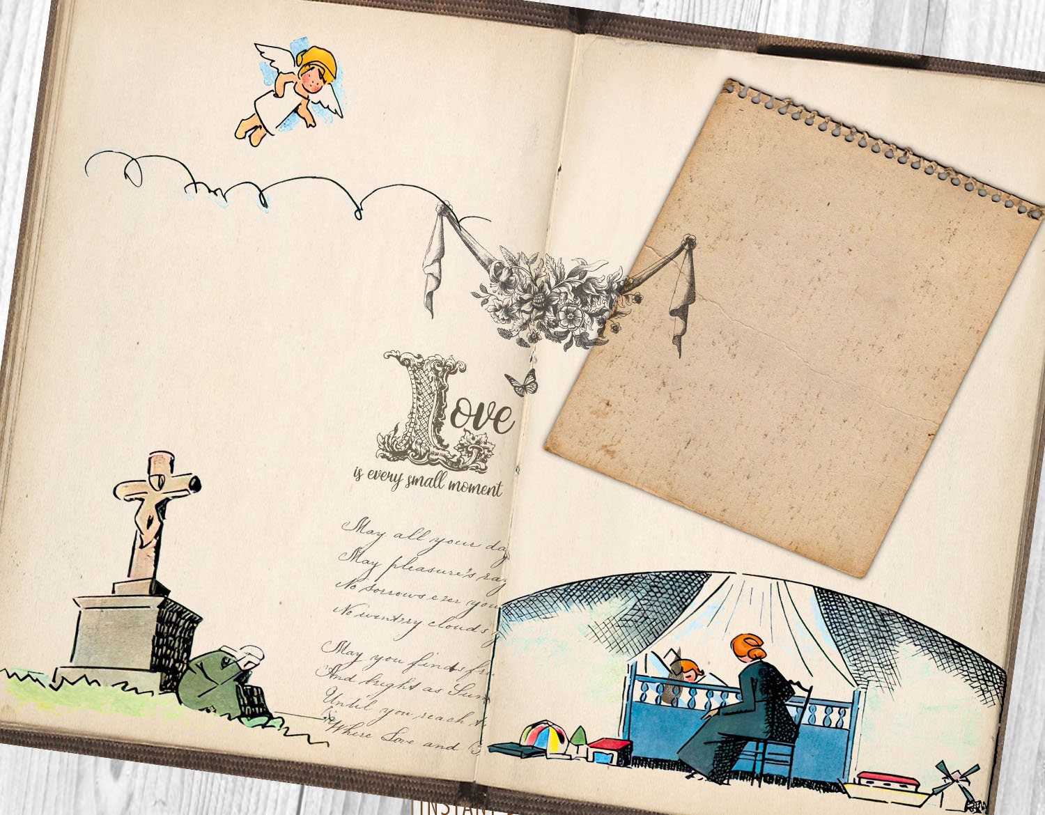French Children Book, Children Junk Journal Kit, Journal Page