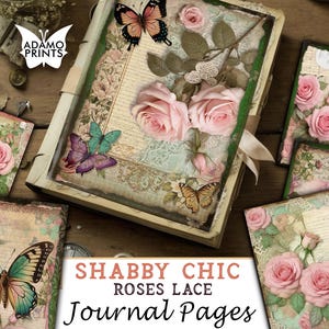 Papier numérique dentelle shabby chic roses, fond délavé grunge vintage, pages de journal indésirable, papier kraft, kit numérique grunge imprimable