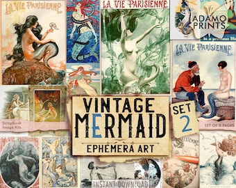 Vintage Mermaid Set2, Digital Images, Vintage Art, Ephemera Classics, Scrapbook Kit, Digital Collage, Art Ephemera, Junk Journal Kit