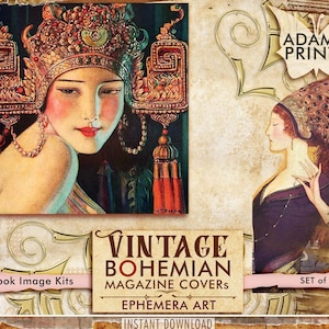 Vintage Bohemian Magazine Covers, Vintage Images, Ephemera, Digital Collage, ATC, Shabby, Printable Images, Instant Download, Magazine Cover
