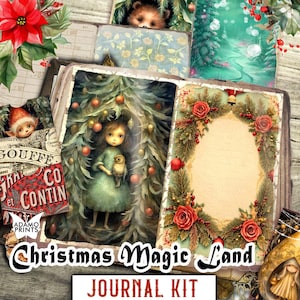Christmas Magic Land Junk Journal Kit, Elves, Christmas Kit, Digital Christmas Paper, Journal Holiday, Christmas Santa, Ephemera Christmas