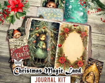 Christmas Magic Land Junk Journal Kit, Elves, Christmas Kit, Digital Christmas Paper, Journal Holiday, Christmas Santa, Ephemera Christmas