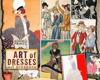 Art of Dresses Set1, Fashion Digital, Digital Collage, Ephemera Classics, Vintage Art, Scrapbook Ephemera, Junk Journal, Women Art
