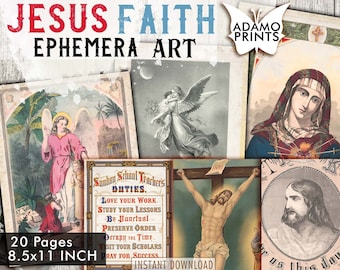Jesus Faith, Christian Digital, Bible Verse, Cross, Holy, Digital Kit, Digital Collage, Printable Image, Vintage Art, Art Ephemera