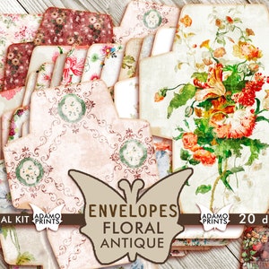 Envelope Floral Antique, Junk Journal Kit, Digital Collages, Collage Sheet, Embellishments, Digital Kit, Ephemera Envelope, Antique