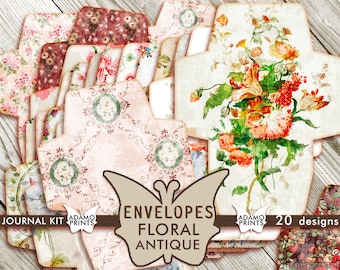 Envelope Floral Antique, Junk Journal Kit, Digital Collages, Collage Sheet, Embellishments, Digital Kit, Ephemera Envelope, Antique