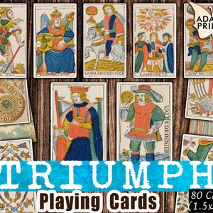 Naipes Triumph, ATC, Tarjetas de diario, Imágenes digitales, Materiales para diarios, Tarjetas vintage, Adornos para álbumes de recortes, Kit para diarios basura