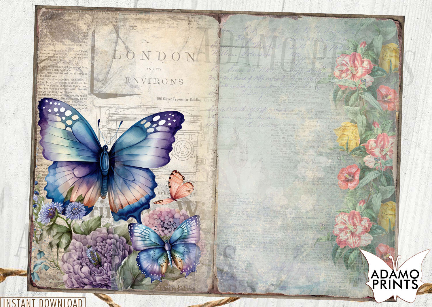 Blue Butterfly Garden Junk Journal Pages, Butterfly Journal Kit ...
