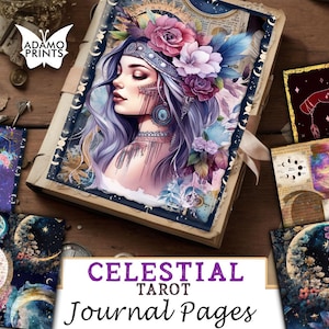 Himmlische Tarot Journal Seiten Digitales Papier, Sonne Mond Stern Papier Junk Journal Kit, Vintage Hintergrund, Kraftpapier, Grunge Digital Printable