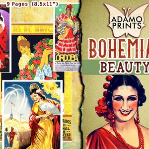 Belleza Boho, Gitano, Boho, Imágenes Digitales, Ephemera Classic, Ephemera Digital, Bohemia, Arte Vintage, Collage Digital, Diario Basura