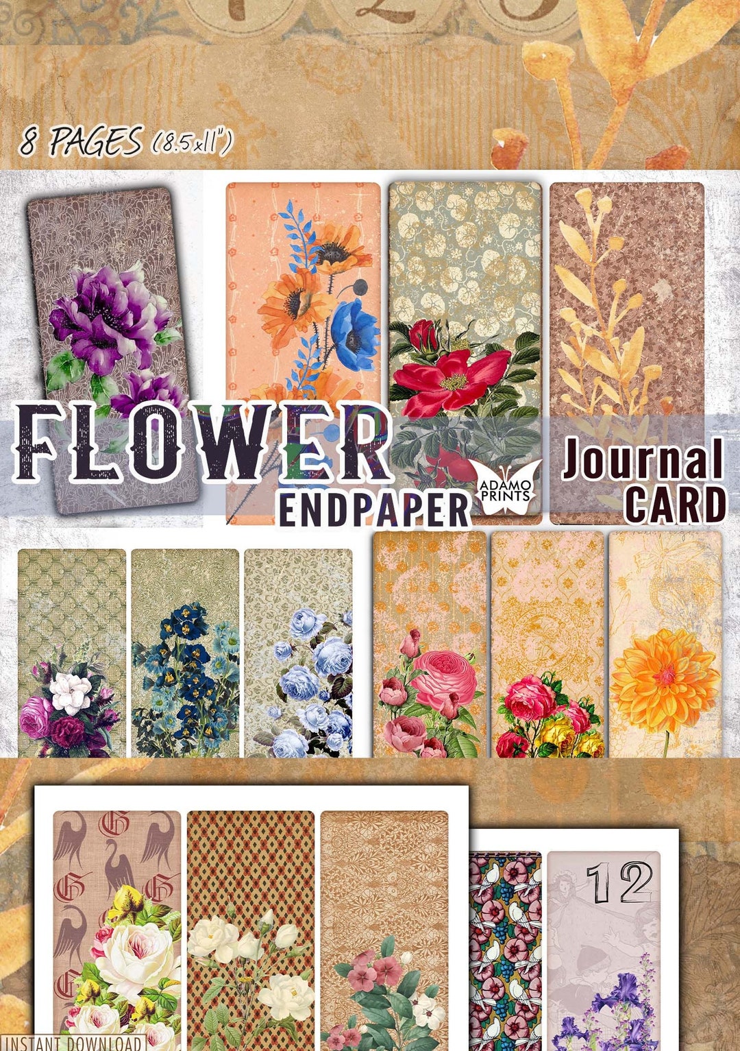 Vintage Flower Journal Cards: Printable Ephemera Embellishments ...