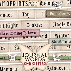 Journal de mots de Noël, journal de mots, parchemin, techniques mixtes, expressions, embellissement, feuille de collage, scrapbooking, imprimable, éphémère