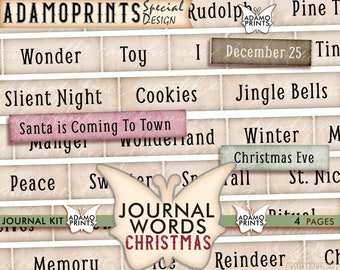 Christmas Journal Words, Journal Words, Parchment, Mixed Media, Phrases, Embellishment, Collage Sheet, Scrapbooking, Printable, Ephemera