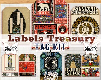 Labels Treasury Tag Kit, Journal Cards, Vintage Tags, Collage Sheet, Ephemera Classics, Junk Journal Kit, Printable Image, Vintage Art