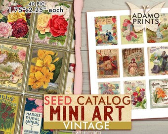 Mini Art - Vintage Seed Catalog, Miniature Images, Journal Supplies, Ephemera, Scrapbook, Vintage, Plant, Garden, Digital Collage, Alter Art
