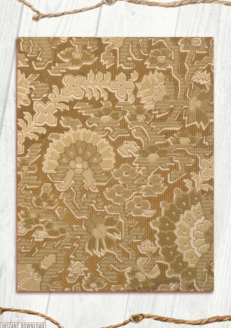May include: A brown and beige patterned fabric with a repeating floral design. The fabric has a textured surface and a subtle sheen.