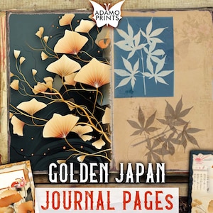 Páginas de diario basura de Japón dorado, kit de diario japonés, paquete de diario asiático, flor de Japón digital, diario efímero, álbum de recortes Japón Vintage