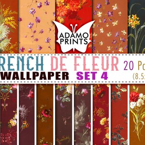French De Fleur Wallpaper Set4, Paper Pattern, Shabby Paper, Paper for Journal Kit, Wallpaper Flower, Digital Paper, Printable Background