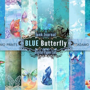 Butterfly Blue Digital Paper, Colorful Paper, Lace, Digital Download, Shabby Chic, Watercolor, Scrapbook Sheets, Download