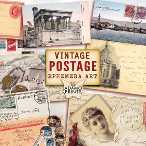 affranchissement vintage, ancienne carte postale, cartes postales rétro numériques imprimables, classique éphémère, images numériques, collage, art vintage, téléchargement
