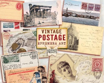 Vintage Postage, Old Time Postcard, Printable Digital Retro Postcards, Ephemera Classic, Digital Images, Collage, Vintage Art, Download