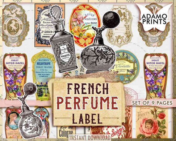 French Perfume Label Color Labels Digital Label Collage - Etsy