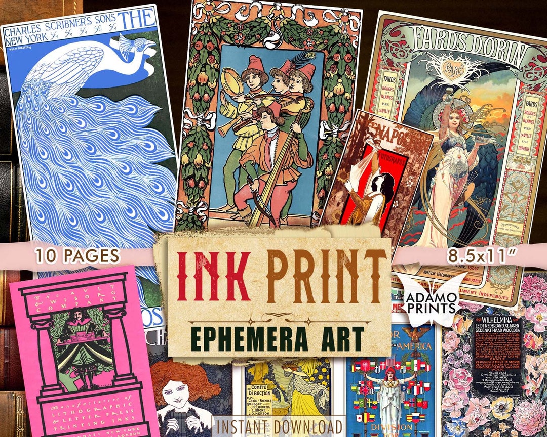Ink Print, Digital Book Page, Journal Supplies, Ephemera Classics ...