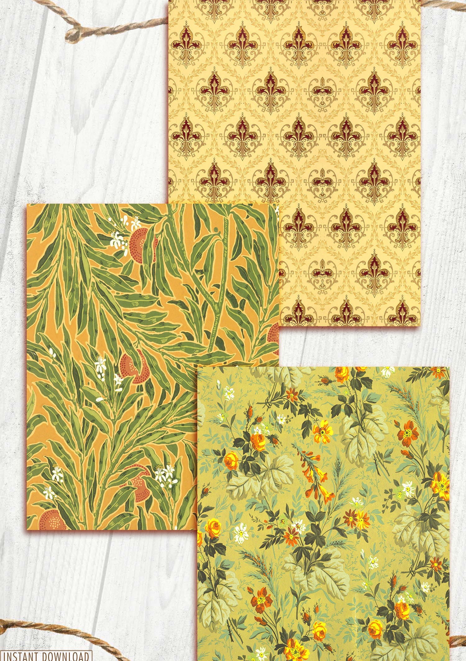 Yellow Floral Junk Journal Kit: Vintage Sidewall Paper (digital ...