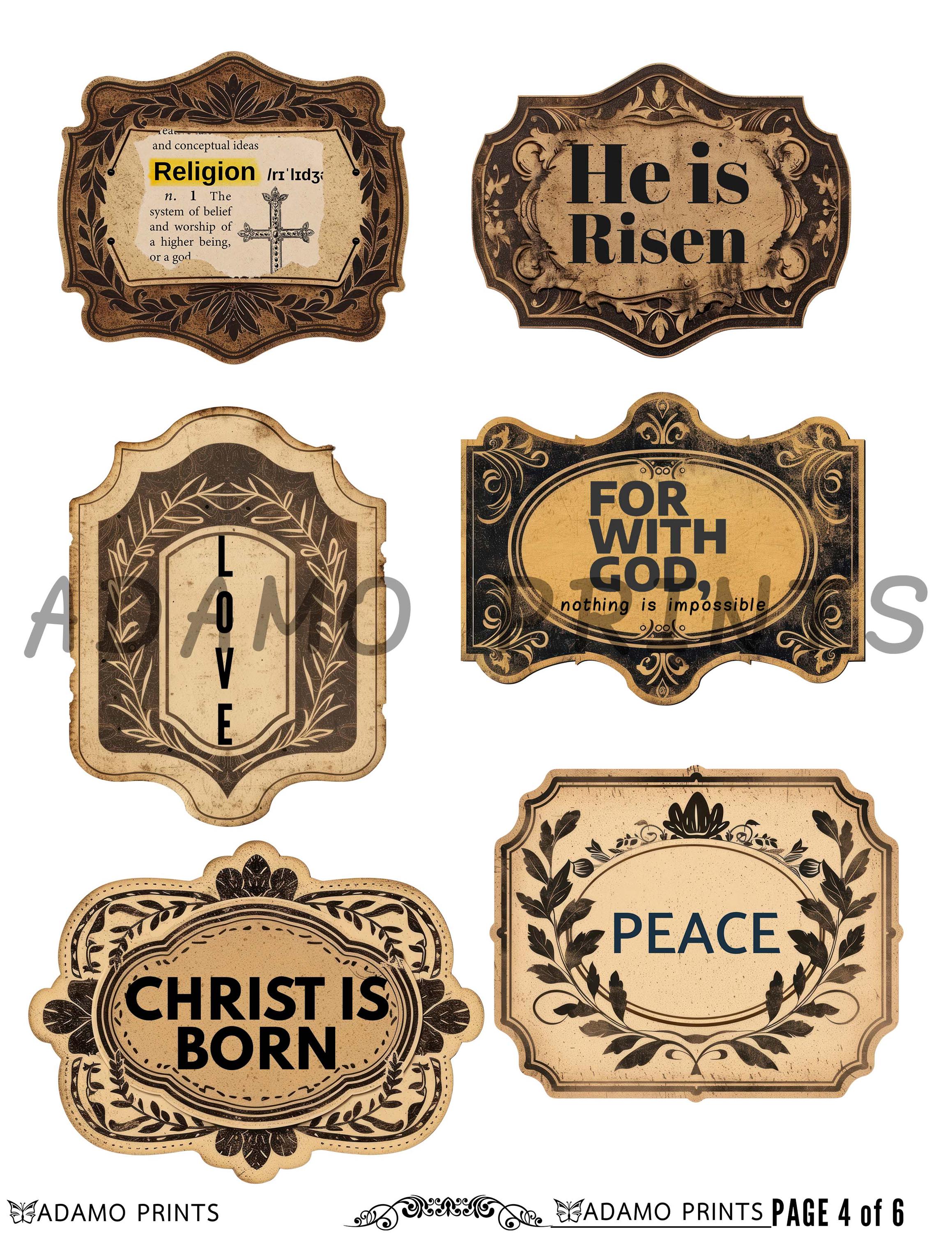 Religious Label Journal Words, Vintage Labels, Bible Scripture, Digital ...