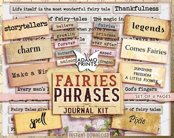 Fairies Phrases, Journal Words, Fairy Embellishment, Digital Quotes, Junk Journaling Words, Definition, Mixed Media, Scrapbooking, Ephemera