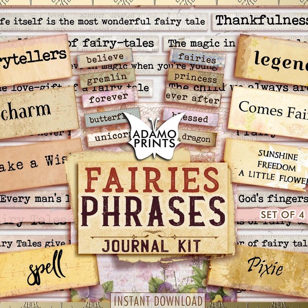 妖精のフレーズ、日記帳の言葉、妖精の装飾、デジタル名言集、ジャンクジャーナルの言葉、定義、ミックスメディア、スクラップブッキング、エフェメラ