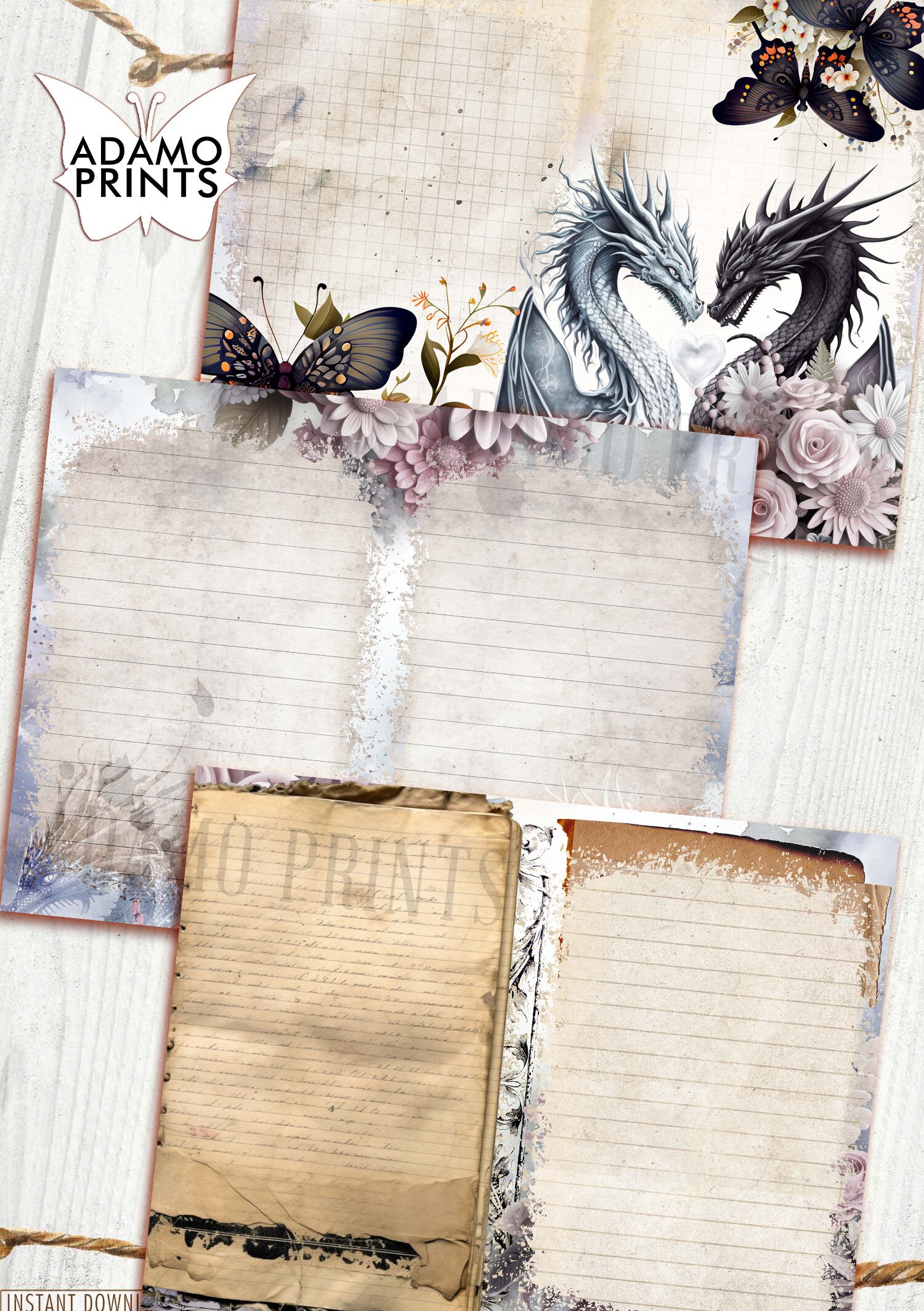 Black Couple Dragon Journal Kit, Blank & Lined Page, Magic, Collage ...