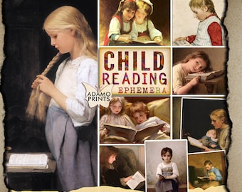 Child Reading, Ephemera Junk Journal, Ephemera Classics, Painting, Digital Images, Scrapbook Ephemera, Digital Collage, Printable Images