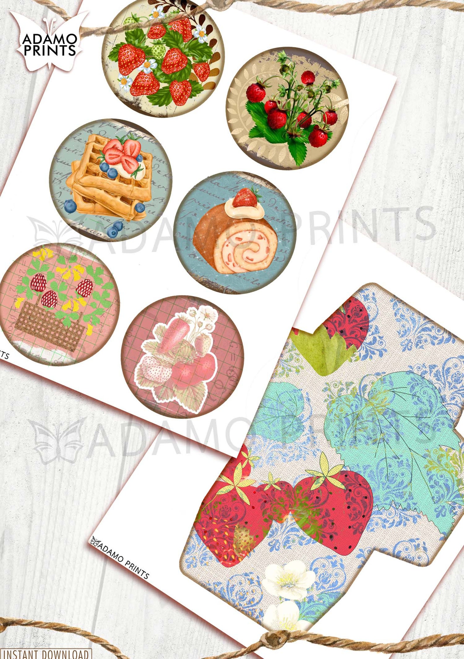 Strawberry Journal Kit Journal Page Collage Sheets Fruit Etsy