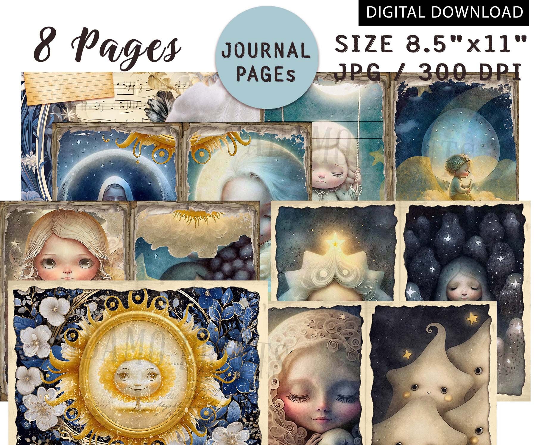 Celestial Mystic Junk Journal Pages Mythical Journal Kit Magic Moon ...