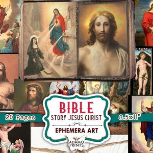 Bible Story Jesus Christ, Christian Faith Digital, Holy Bible Verse, Digital Collage Kit, God Printable Image, Vintage Art, Art Ephemera