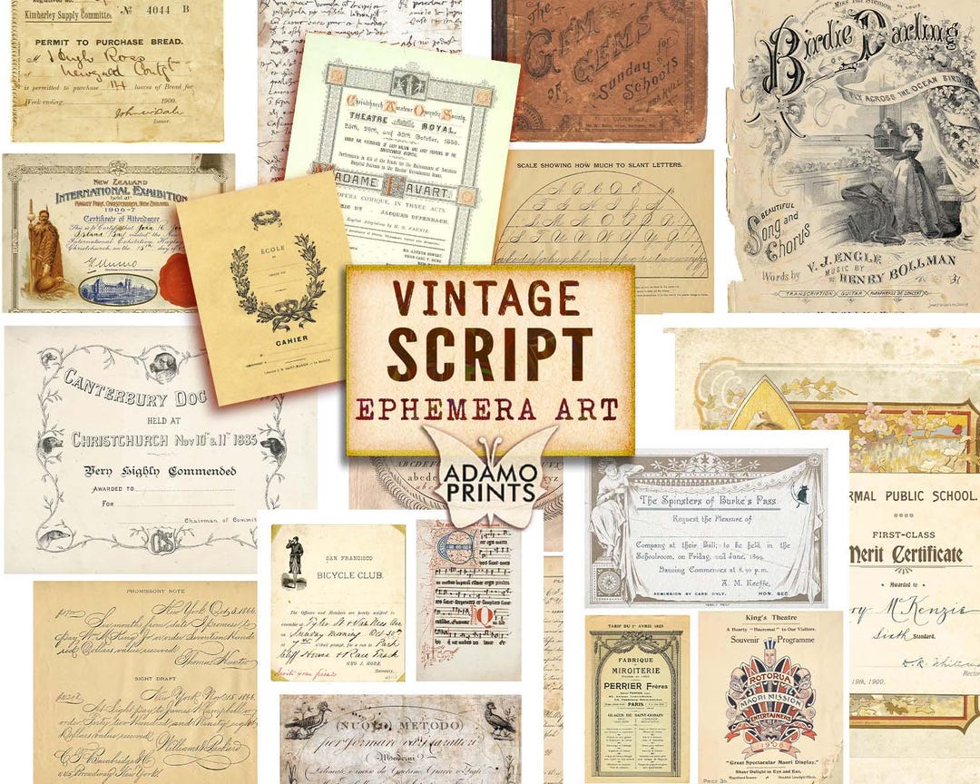Empherma Script Paper Vintage Script, Old Letter Ephemera, Handwritten Paper, Ephemera ...