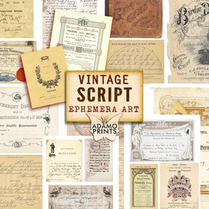 Vintage Schrift, alte Buchstabe Ephemera, handgeschriebenes Papier, Ephemera Klassiker, druckbare Bilder, Digital Kit, Vintage Kunst, shabby, Collage Sheet